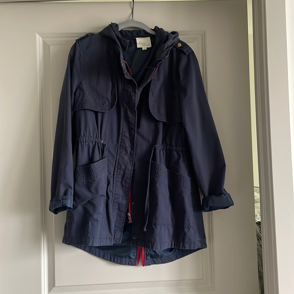 Navy trench coat with hood